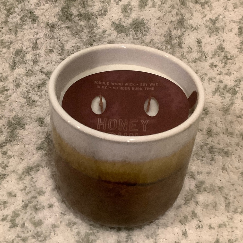 Ceramic Scented Honey Bun Soy Candle NWT 14 oz.   - Brown Gold and White Glazing - Picture 15 of 16